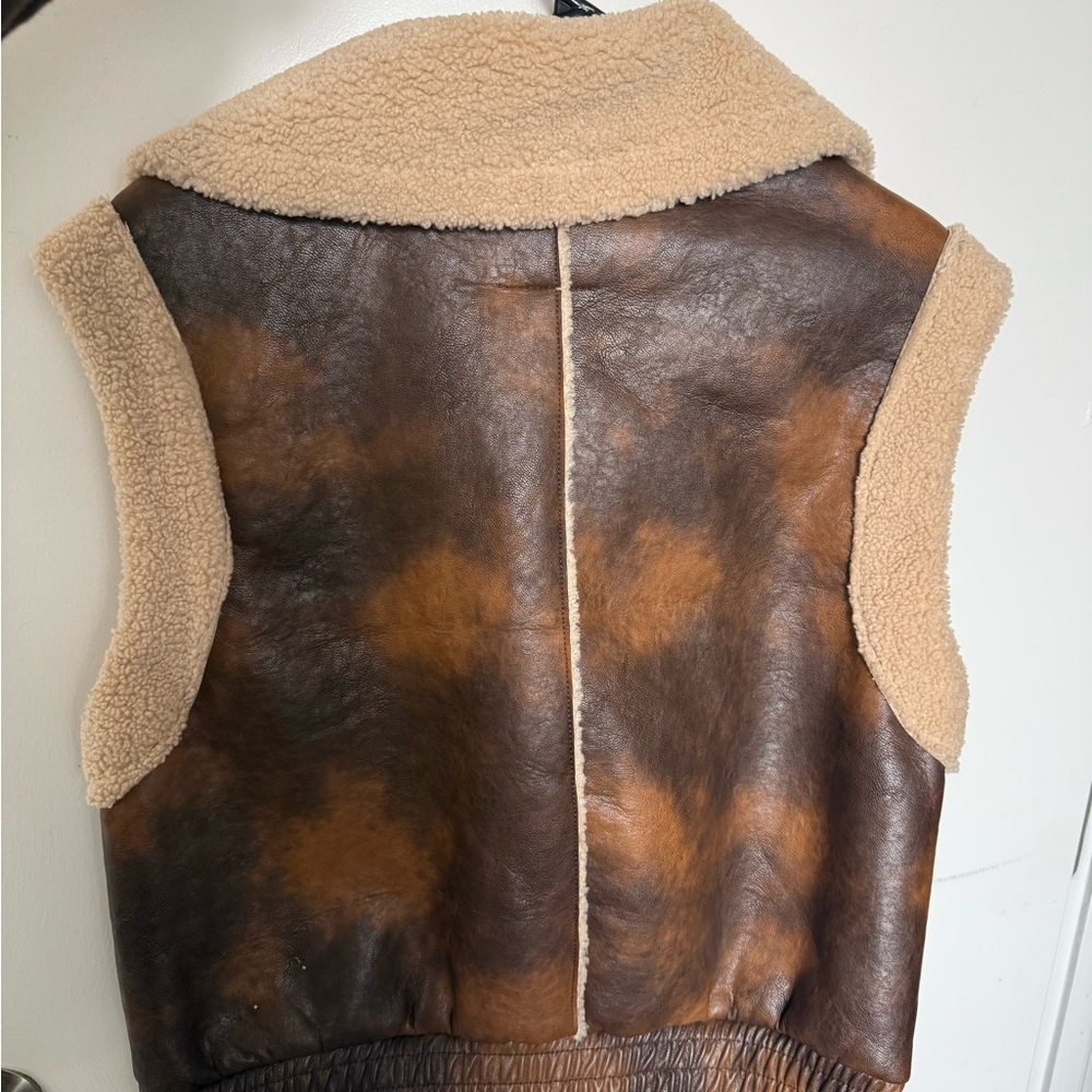 Boot Barn Brown Leather Sherpa Lined Vest - Picture 2 of 3